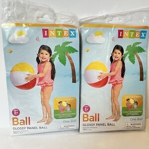 (Lot of 2) Intex 20" Glossy Panel Inflatable Beach Ball White‎ Blue Red Yellow